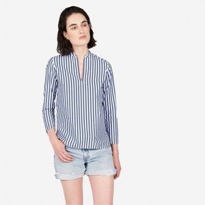 Everlane Cotton Striped Split Neck Popover Shirt